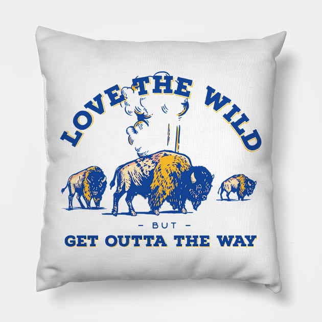 Retro Buffalo & Geyser Yellowstone National Park Travel Gift Shirt Pillow by The Whiskey Ginger