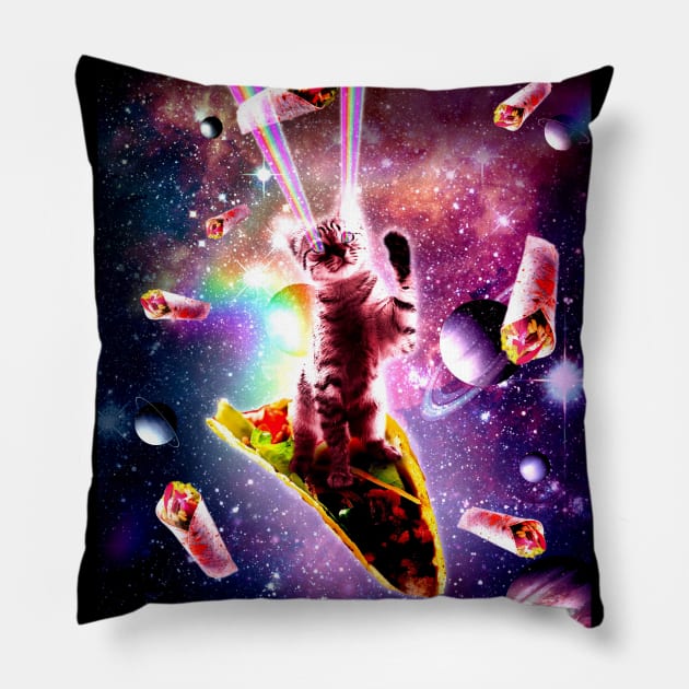 Outer Space Taco Cat - Rainbow Laser Eyes, Burrito Pillow by Random Galaxy