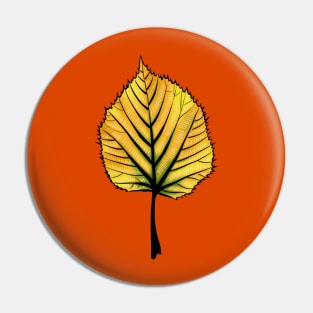 Yellow Linden Leaf On Orange | Decorative Botanical Art Pin