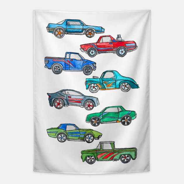 Toy Car Pile Up Tapestry by micklyn