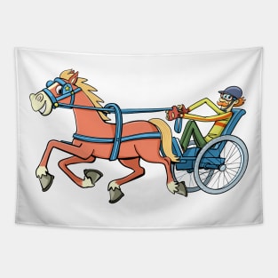 trotting horse pulls a sports carriage with a driver Tapestry