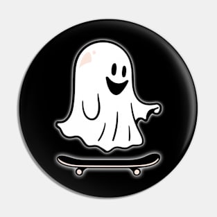 Cute Ghost Riding Skateboard Design Pin