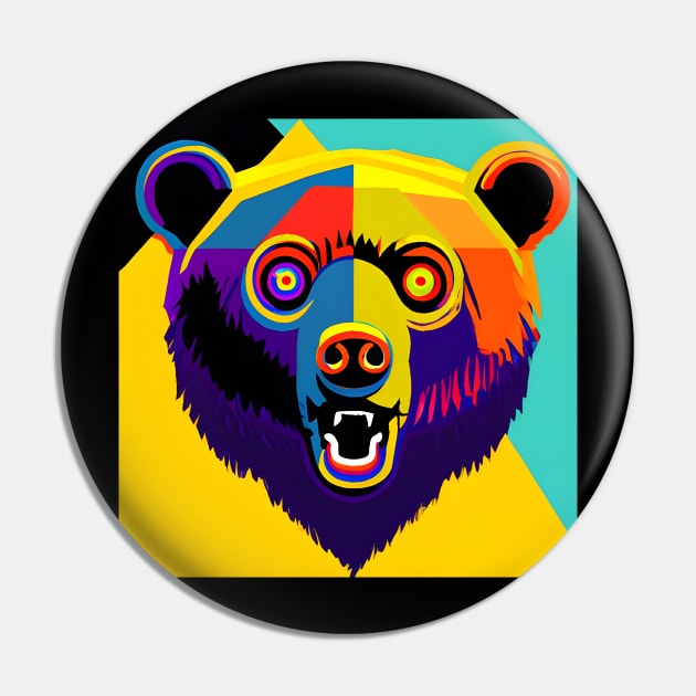 Pop Art Bear Face Pin by Chance Two Designs