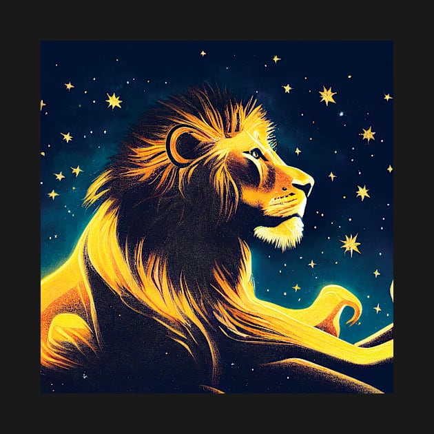 Lion Profile in the Stars Art by Geminiartstudio