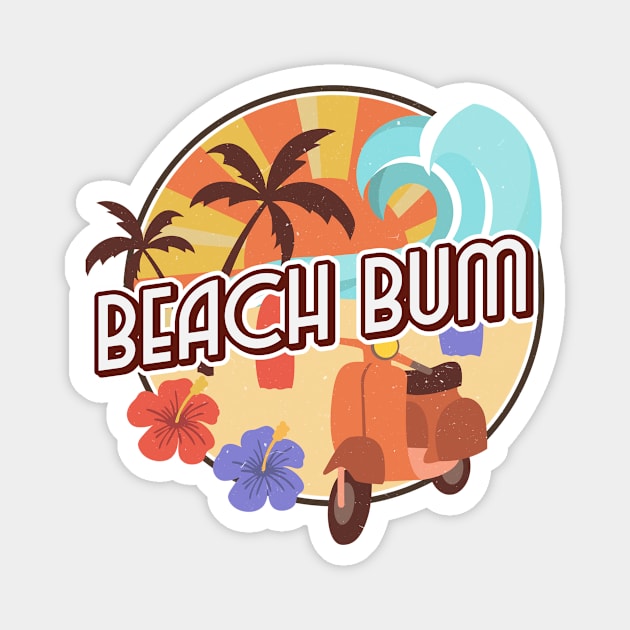 Beach Bum Seventies Beach and Waves Magnet by InkyArt