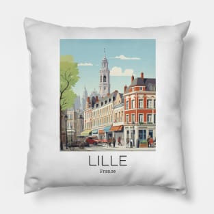 A Vintage Travel Illustration of Lille - France Pillow