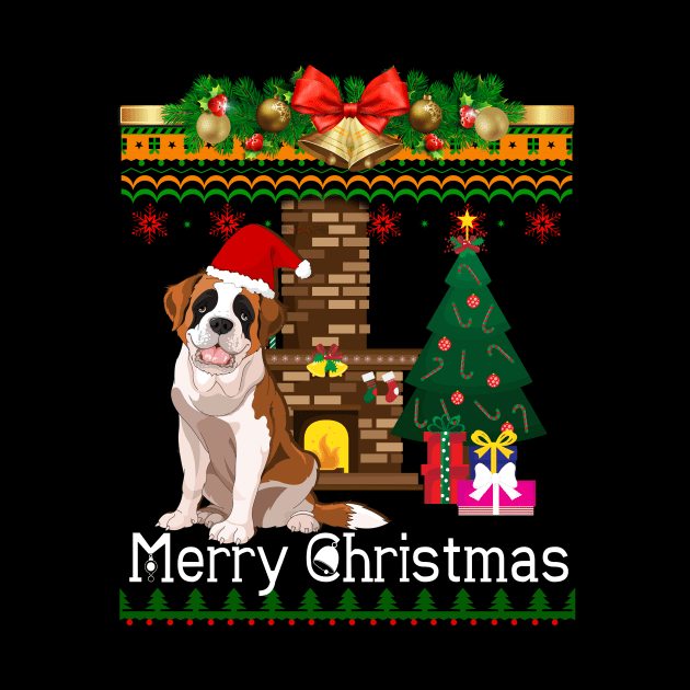 Ugly Christmas Sweater Saint Bernard Dog by LaurieAndrew