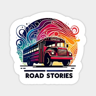 Artistic silhouette of a school bus, Road Stories Magnet