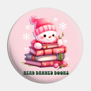 Read Banned Books LGBTQ Pride Christmas Pink Chibi Snowman Pin