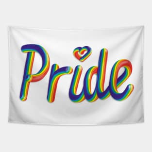 Pride Heart Text Rainbow Flag Gay Pride 3D Lettering Illustration Typography Tapestry