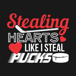 Funny Stealing Hearts Pucks Valentine's Day Hockey Design T-Shirt