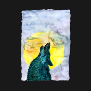 Howling wolf silhouette moon gallaxy watecolour illustration T-Shirt