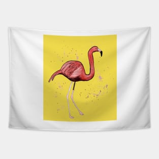 Flamingo with tropical leaves and an illuminating background Tapestry