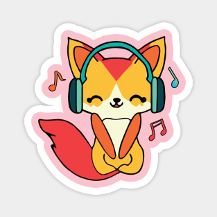 Happy fox with headphones Magnet