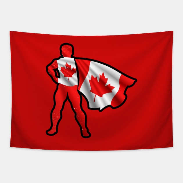 Canadian Hero Wearing Cape of Canada Flag Love Canadian Roots Tapestry by Mochabonk