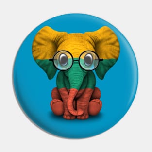 Baby Elephant with Glasses and Lithuanian Flag Pin