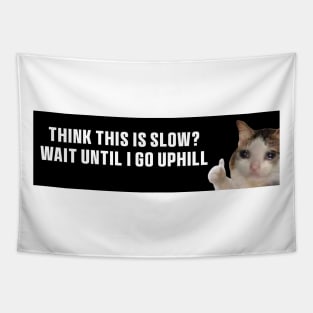 Black Think This is Slow Wait Until I Go Uphill Bumper Sticker, Funny cat Tapestry