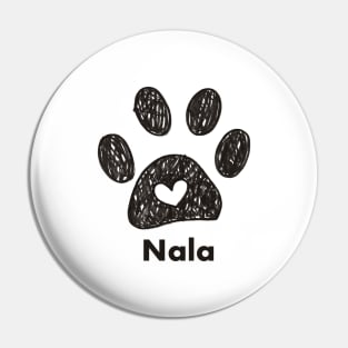 Nala name made of hand drawn paw prints Pin