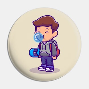 Cute Skater Boy Blowing Candy Bubble Pin