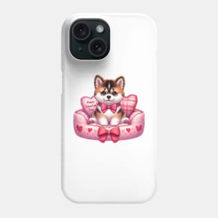 Valentine Akita Dog in Bed Phone Case