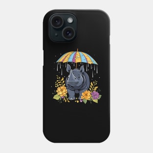 Rhinoceros Rainy Day With Umbrella Phone Case