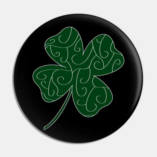 White Swirl Pattern Four Leaf Clover (Black) Pin by thcreations1