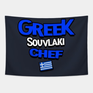 Greek souvlaki Chef. Greek flag Tapestry