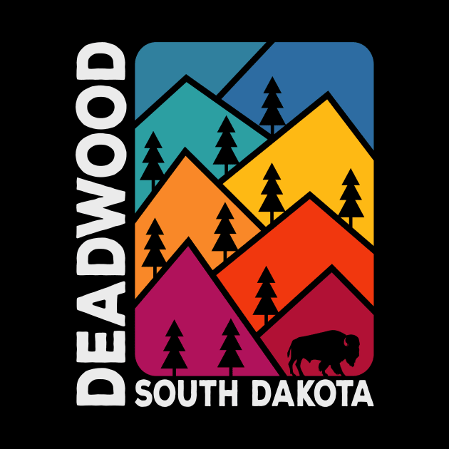 Deadwood South Dakota Vintage Mountains Bison by SouthDakotaGifts