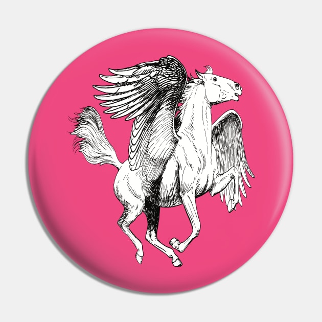 Pegasus Winged White Horse Line Drawing Vintage Style Pin by taiche