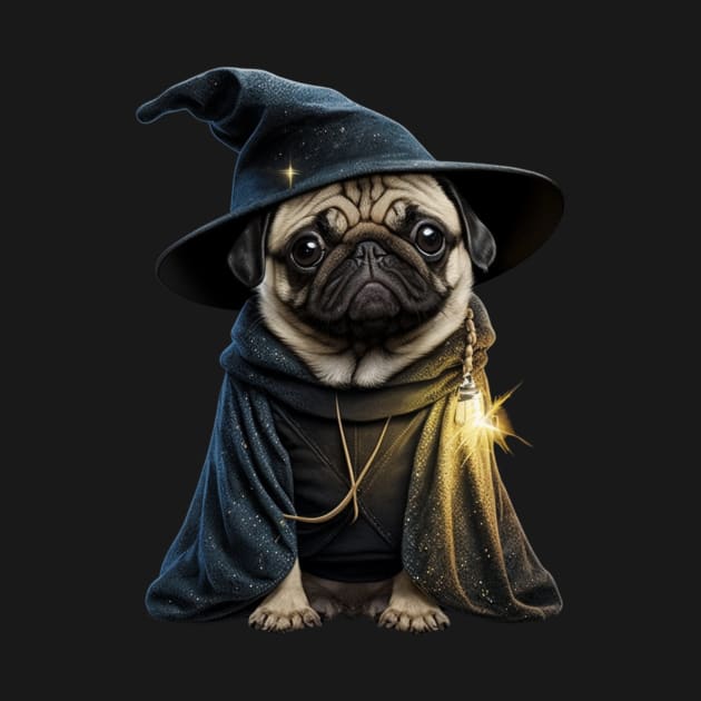 cute pug wizard in robe - adorable pug dressed up as wizard costume by WoodShop93