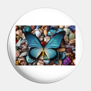 Big Blue Butterfly On polished Stones Pin