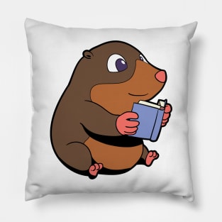 Comic mole reads book Pillow