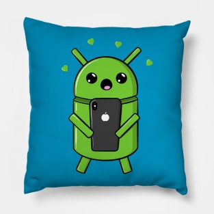 Android Robot In Love With Smartphone Pillow