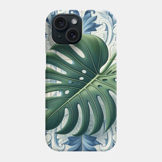Classic Delft Tile With Monstera Leaf No.2 Phone Case by artnook