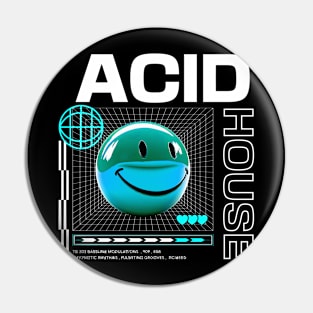 ACID HOUSE  - 3D Smiley (Blue/White) Pin