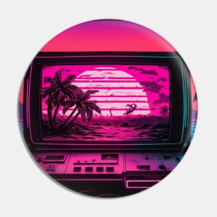 Retro Computer Synthwave Sun Pin