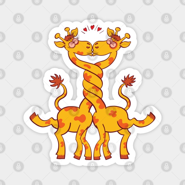 Sweet couple of giraffes intertwining necks and kissing Magnet by zooco