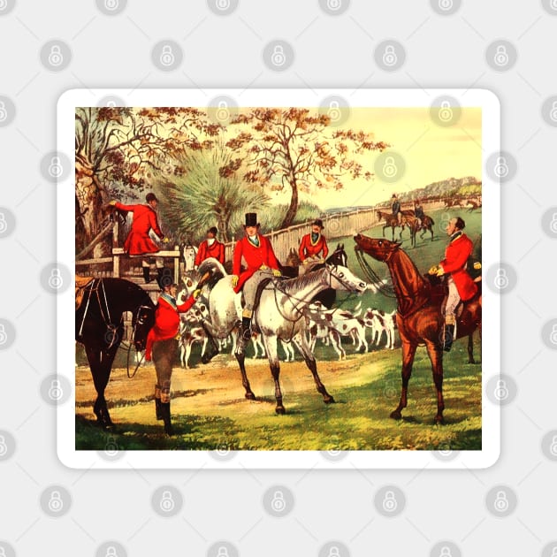 Classic English Hunt with Aristocrats, Horses and Dogs Magnet by Marccelus