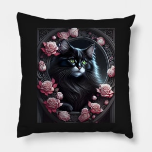 Cat with Roses - Modern digital art Pillow