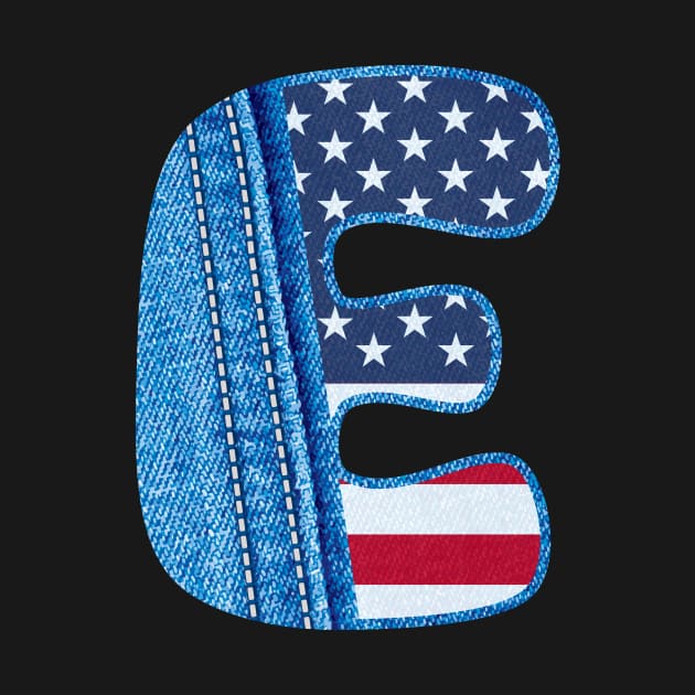 The letter E with the texture of blue denim fabric and US flag - Monogram E with real jean fabric and American flag by IamAmina