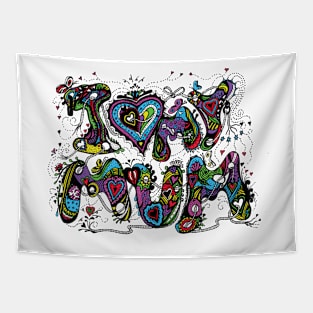 I Love My Mum Multicoloured Aussie Tangle on White Background Tapestry