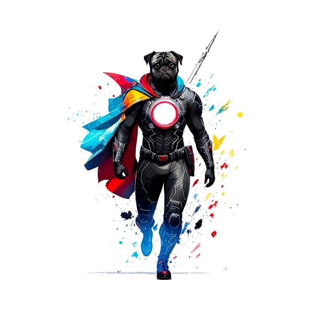 Fierce and Fabulous Pug in Black Metallic Superhero Suit by fur-niche