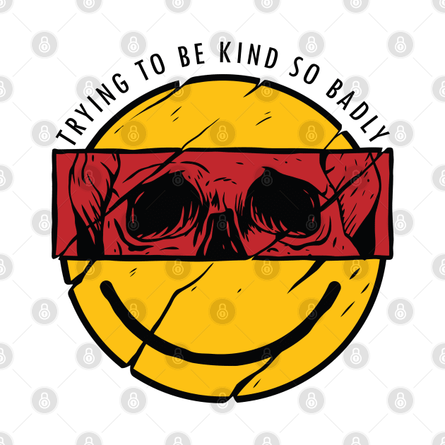 Be Kind Funny Yellow Smiley Vintage Face with Skull white shirt by A Comic Wizard