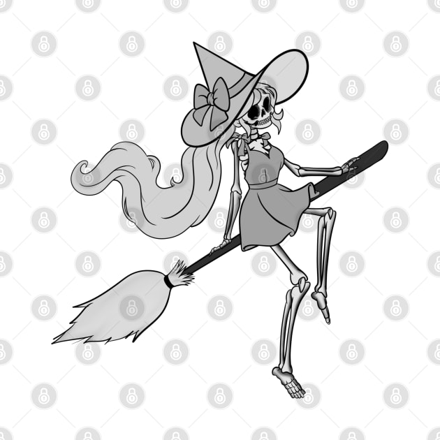 Skeleton witch on broom by JackDraws88