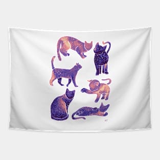 Galaxy Cats Pattern - Pastel Purple Tapestry