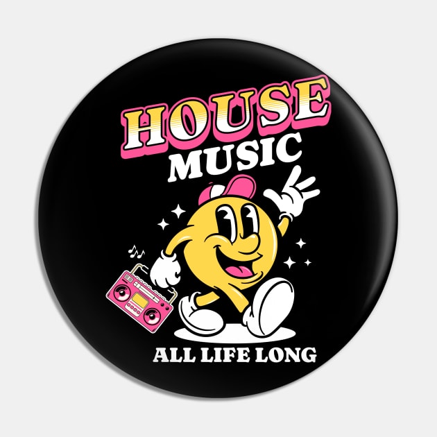 HOUSE MUSIC  - Retro Mascot All Life Long (white/pink) Pin by DISCOTHREADZ 