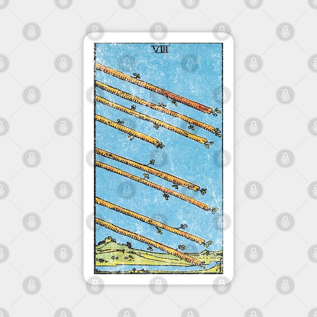 Eight of wands tarot card (distressed) Magnet by Nate's World of Tees