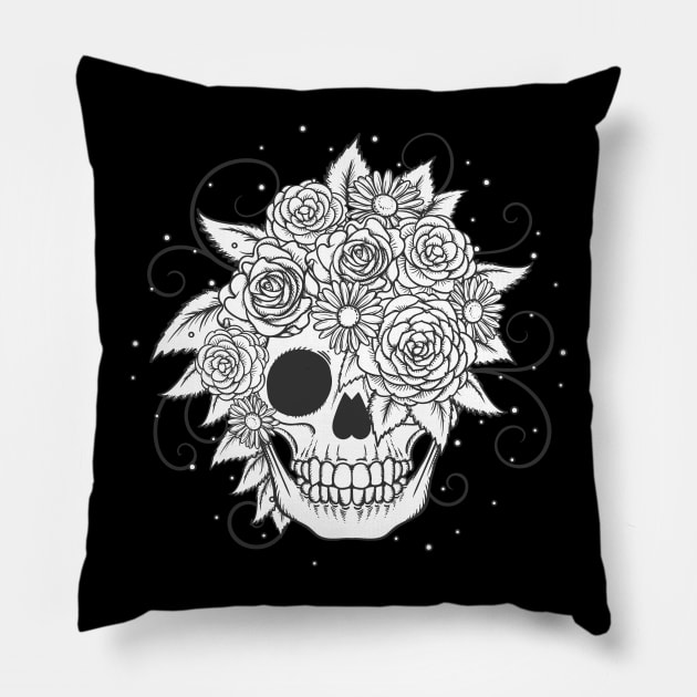 Halloween Skeleton Skull Rose Pillow by attire zone