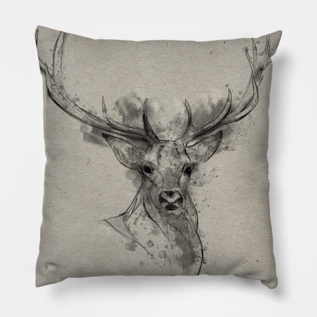 Deer with Antlers Pillow by DavidLoblaw