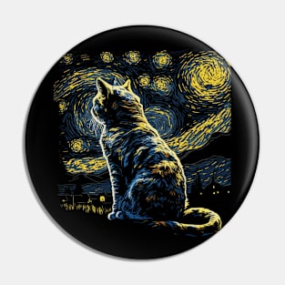 Starry Night Inspired Cat Gifts Funny Cat Pin